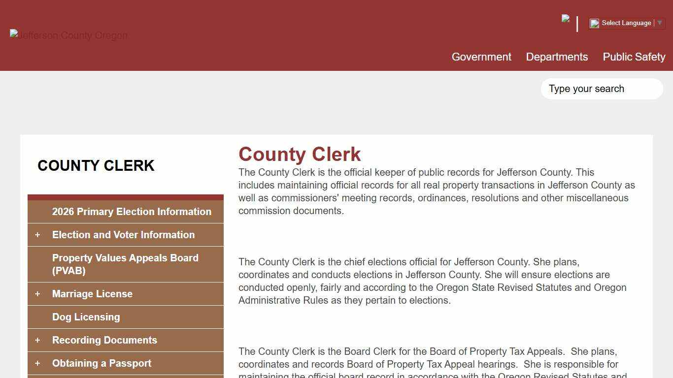 County Clerk Jefferson County Oregon