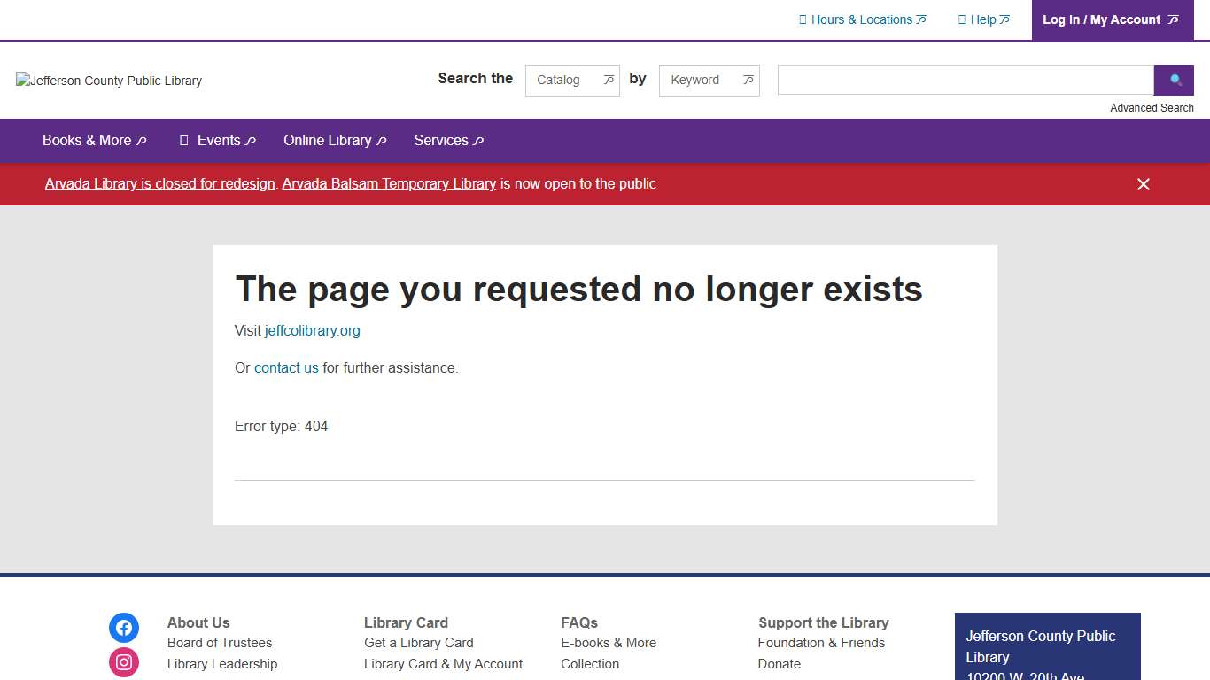 The page you requested no longer exists Jefferson County Public Library
